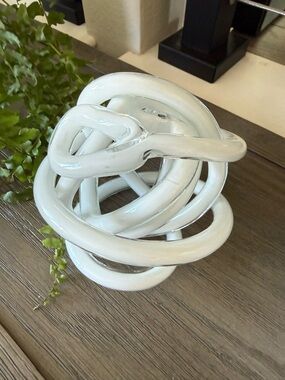 Glossy White Glass Knot Sculpture